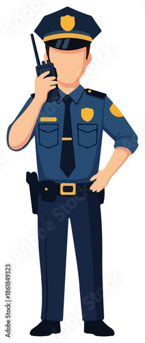 Police Officer In Uniform With Radio.