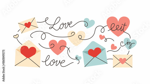 Handwritten Love Letters and Hearts.