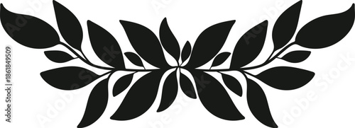 Rustic hand drawn leaves vignette, simple botanical decoration for dividing or copy space