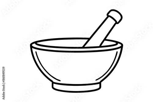 mortar and pestle line art, Simple illustration of a mortar and pestle  Vector,  mortar pestle outline