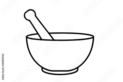mortar and pestle line art, Simple illustration of a mortar and pestle  Vector,  mortar pestle outline