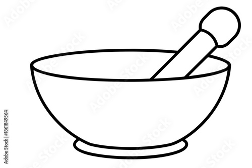 mortar and pestle line art, Simple illustration of a mortar and pestle  Vector,  mortar pestle outline