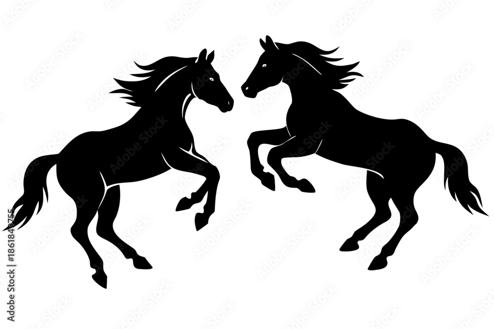 Obraz premium horse silhouette vector illustration, black horse silhouettes rearing up Vector 