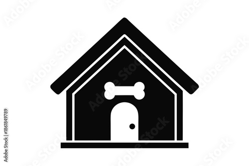 Dog house silhouette vector, Simple silhouette of a dog house with a bone emblem Vector