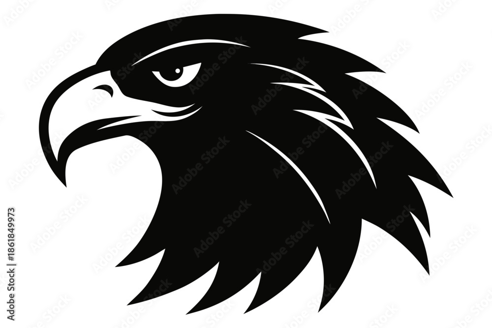 Obraz premium eagle head silhouette vector, Stylized black eagle head silhouette with sharp features Vector