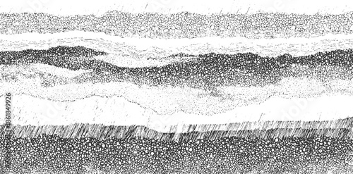 Black and white abstract texture with layered granular and striped patterns