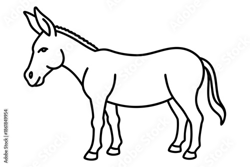 donkey line art vector illustration, Simple line drawing of a donkey standing Vector