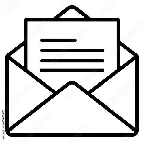 Line art illustration of an open envelope depicting a message for communication