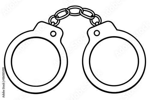 Black and white illustration of handcuffs connected by a chain Vector, handcuff outline handcuff line art