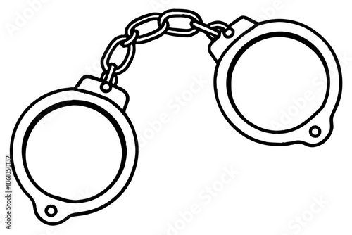 Black and white illustration of handcuffs connected by a chain Vector, handcuff outline handcuff line art