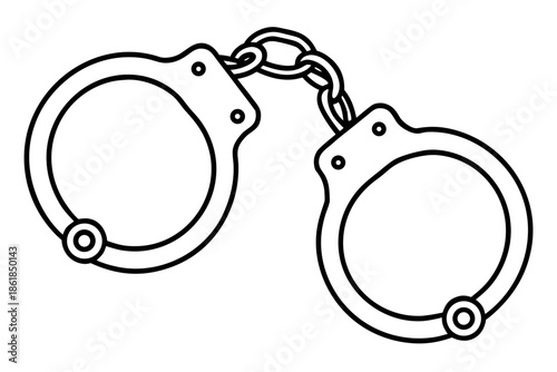 Black and white illustration of handcuffs connected by a chain Vector, handcuff outline handcuff line art