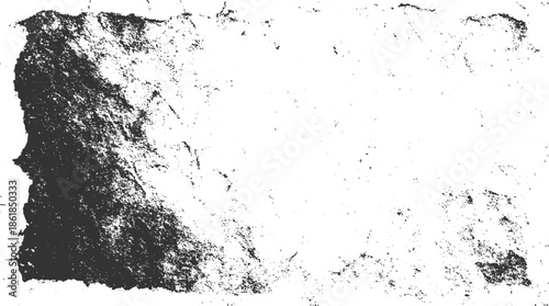 Black and white textured grunge overlay with rough edges and scattered speckles