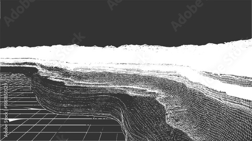 Wireframe 3 D topographic landscape with grid and dark sky