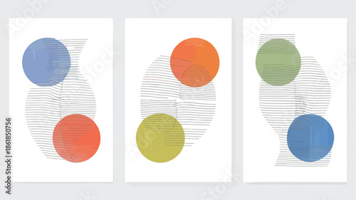 Vibrant abstract art with colorful circles and lines on white