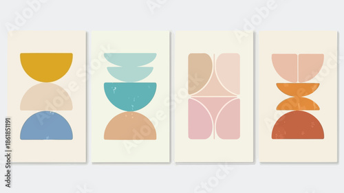 Vibrant abstract art prints with geometric shapes in modern style