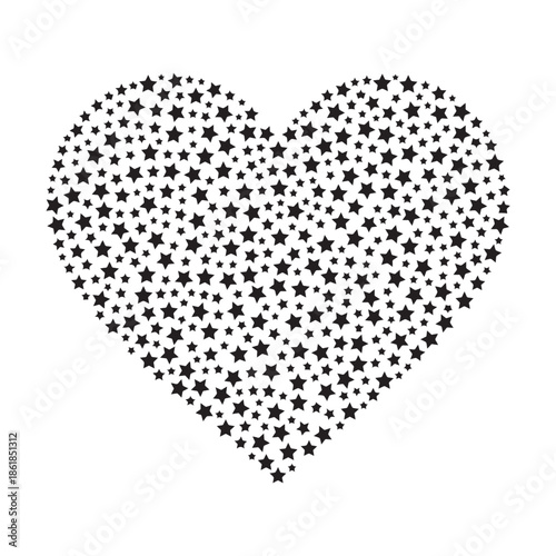 Heart shape made of tiny stars on white background