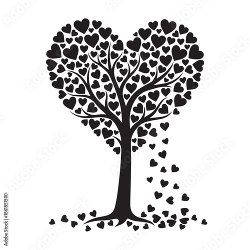Tree with heart shaped leaves blowing away in the wind