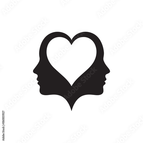 Two faces forming a heart symbol for love and connection