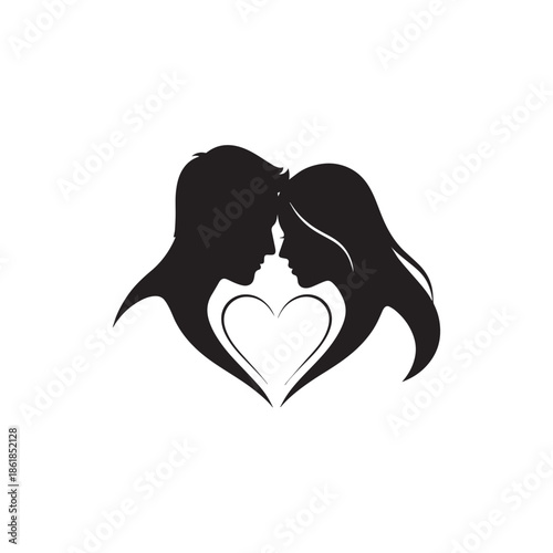 Loving couple silhouettes forming heart shape together