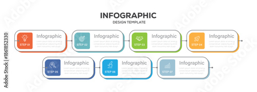 Presentation business infographic template vector.   Rectangle template design with icons and 7 options or steps.