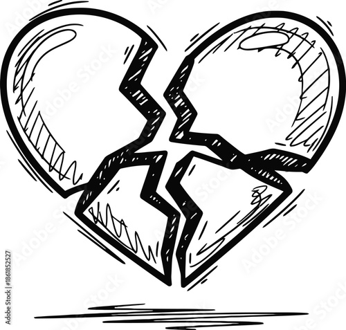 Broken heart illustration on white background