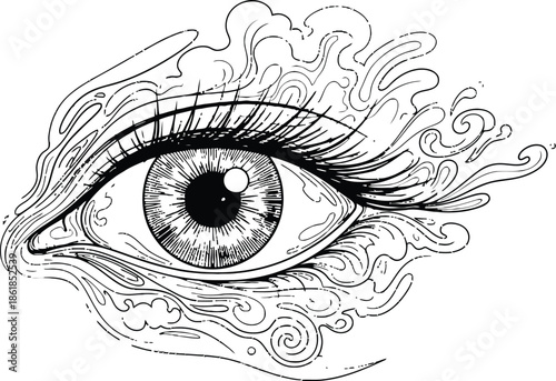 Detailed eye illustration with swirling patterns
