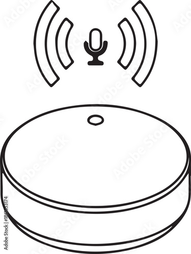  Smart speaker voice assistant icon with microphone and wireless signal waves line art vector.