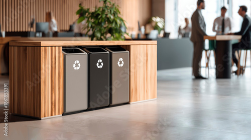 Eco-friendly office waste sorting system for green business and ESG communication.