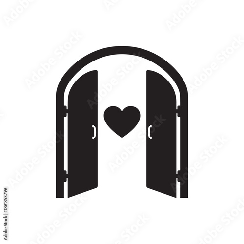 Open door with heart symbol inside
