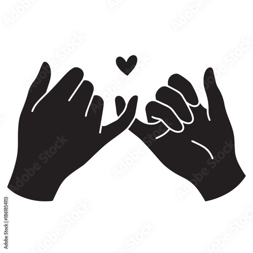 Interconnected hands forming a heart symbol with love