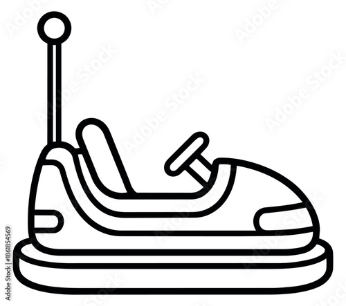 Line art illustration of a bumper car depicting an amusement park ride for entertainment