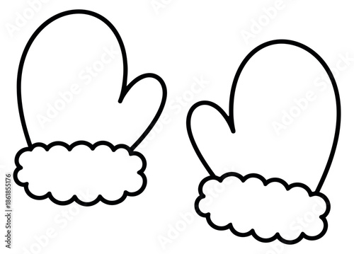Hand drawn line art mitten set featuring fluffy cuffs for winter clothing