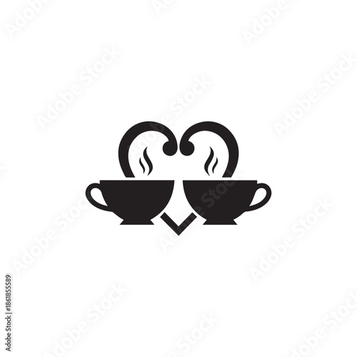 Two coffee cups forming a heart with steam rising