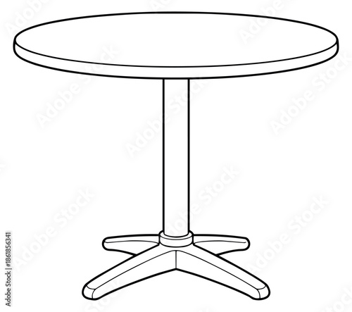 Line art illustration of a round table depicting a pedestal base for cafe settings