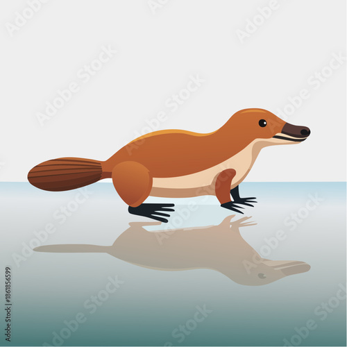 Cartoon platypus reflection on a reflective surface