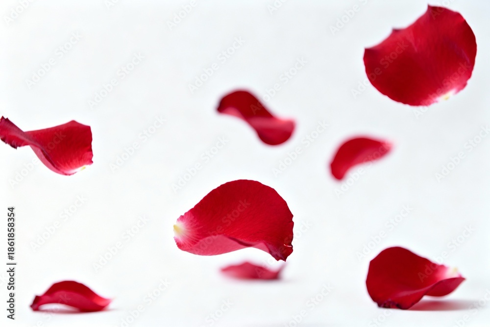 Fototapeta premium Red rose petals floating in air