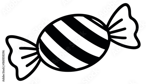 Hand drawn line art illustration of a wrapped candy depicting striped design for sweet treats