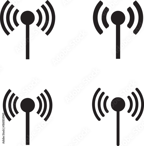 Four black wi fi signal icons on a white background