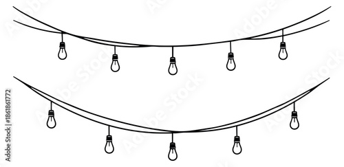 Hand drawn line art string lights set featuring suspended light bulbs for festive decoration