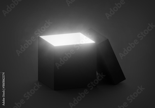 Foto Mysterious magical box opening with rays of light, high contrast image