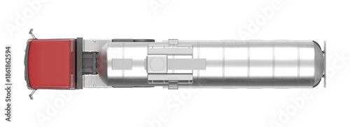 Fotografía A detailed overhead perspective of a commercial tanker truck, showcasing its red
