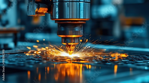 Close - up of CNC Laser Cutting Machine with Spark Emission