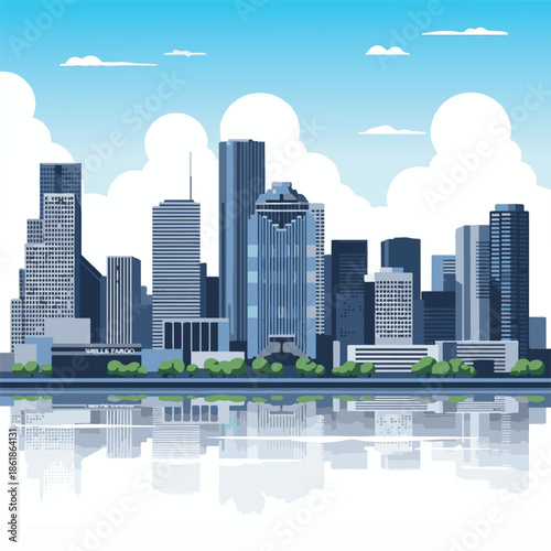 Clean black outline of Houston skyline for logos, app icons, and minimalist prints featuring key landmarks like the tallest towers.
