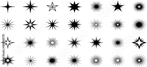 Collection of various starburst effects in black and white