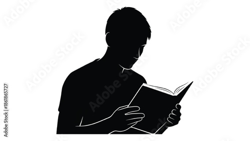 Black and white silhouette of a person reading a book