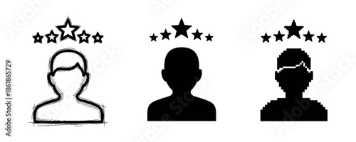 Three stylized male silhouettes with star icons above