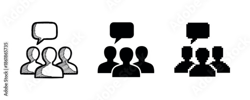 Conversation icons: group communication with chat bubbles
