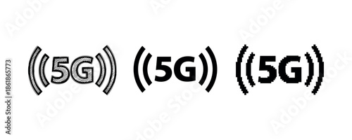 Various styles of 5g network symbols