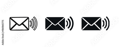 Email notification icons: sketch, filled, and bold design variations