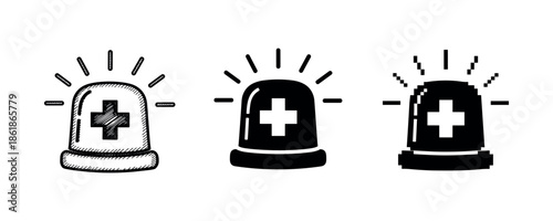 Emergency medical sirens with cross symbols in three styles